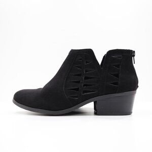 New Directions Aspen Black Suede Cutout 2" Block Heel Ankle Booties - 9